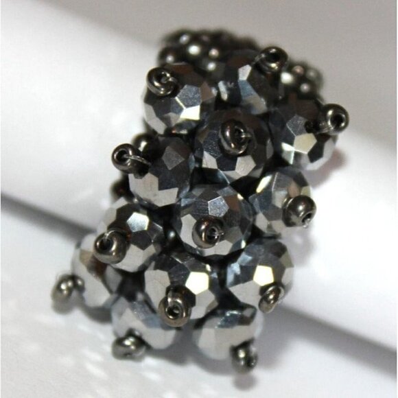 Silver Hematite Faceted Crystal Seed Bead One Size Stretch Ring 7-10 - Picture 6 of 7